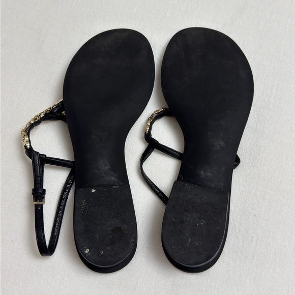 Tory Burch Gemini Black Leather Gold Chain Link Sandals Size 9 Classic Summer - Picture 5 of 9